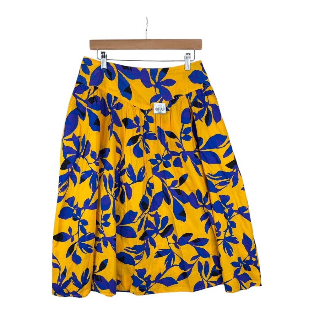 New Liz Claiborne Mid Rise Midi A-line Floral Print Skirt size 2P Yellow